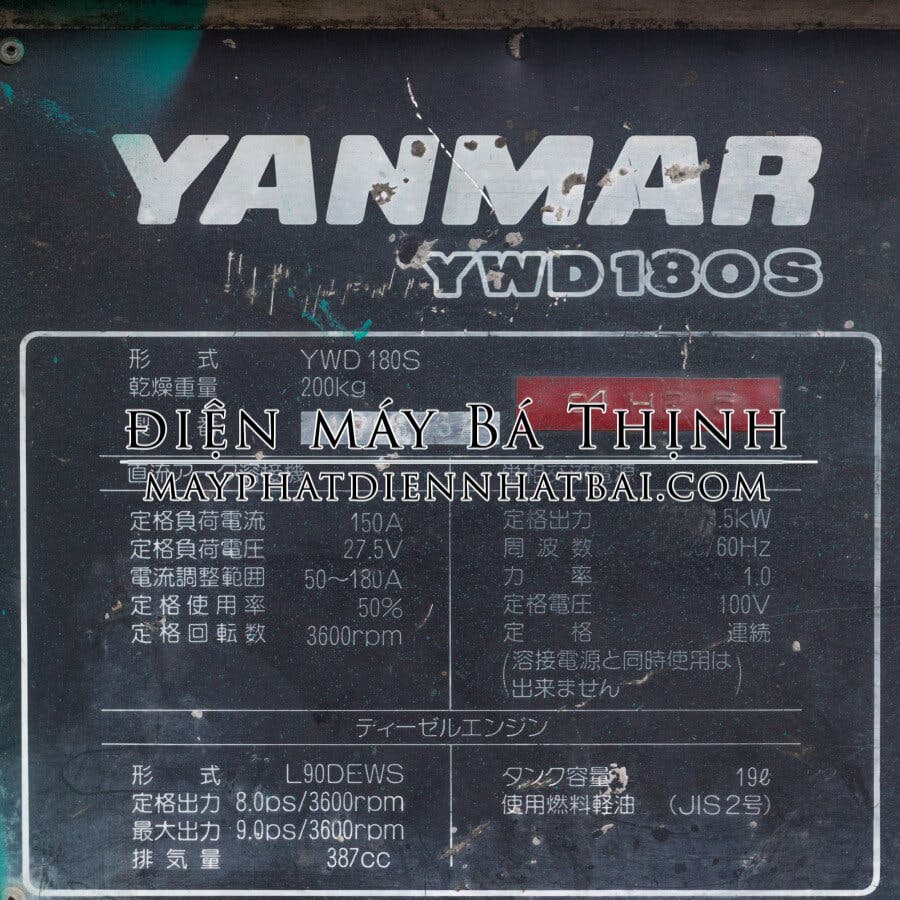 Máy phát điện Yanmar YDW180S Nhật bãi